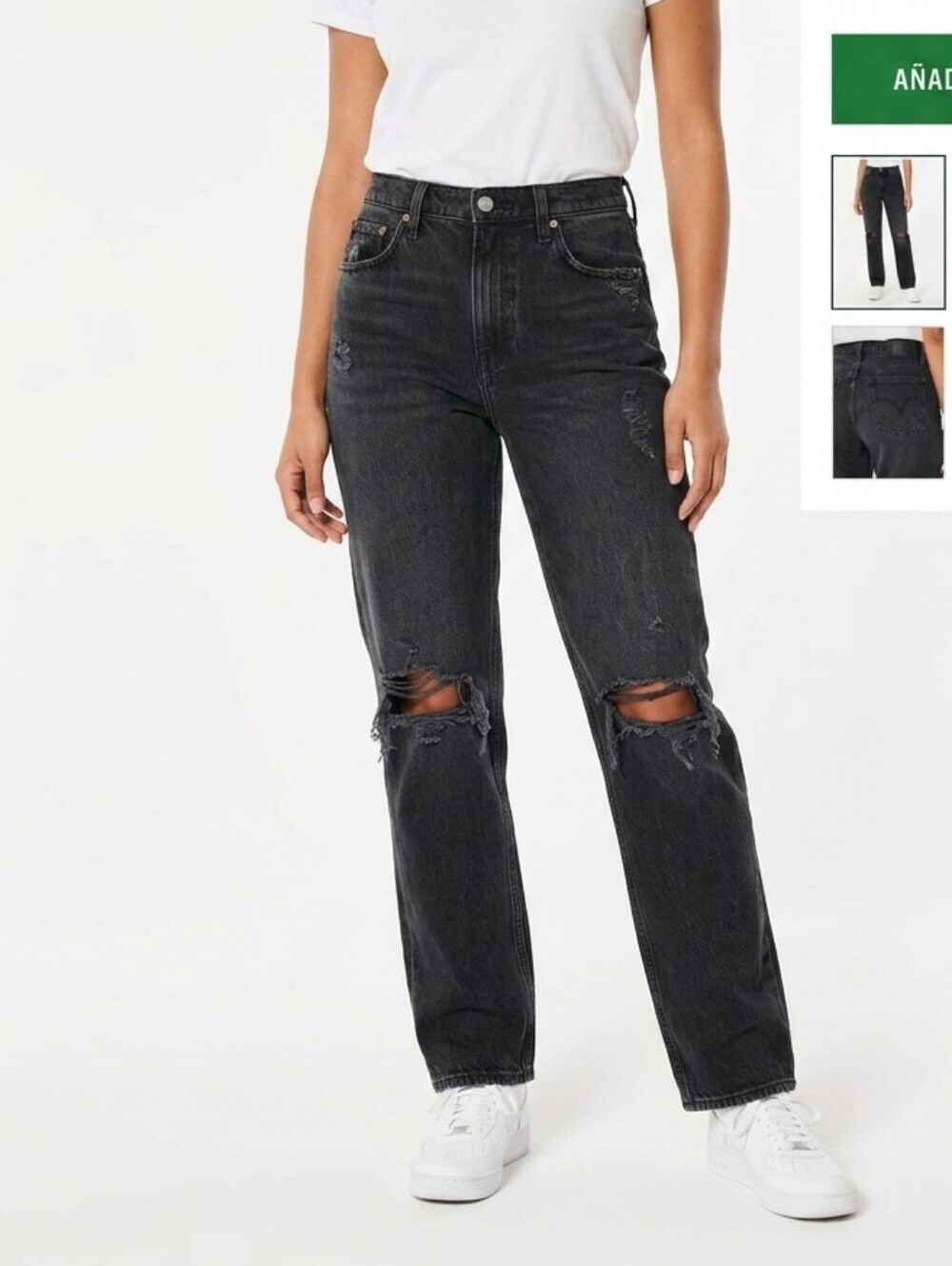Abercrombie & Fitch Black Straight Leg Distressed Jeans